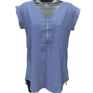 Express half-zip striped short sleeve blouse Size XS